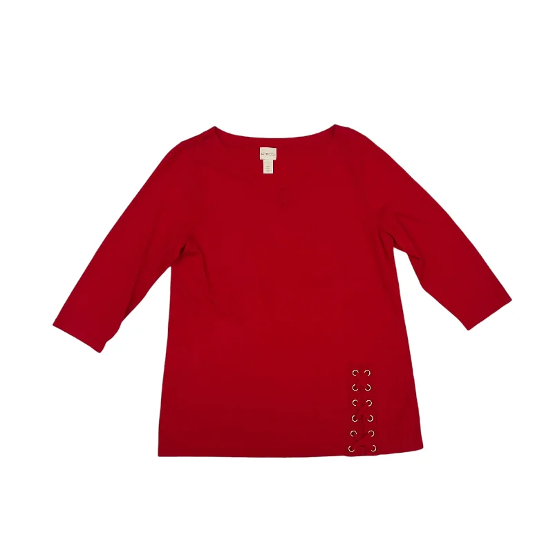 Women's Blouse with V-Shaped CollarTop Ls By Chicos In Red, Size:M