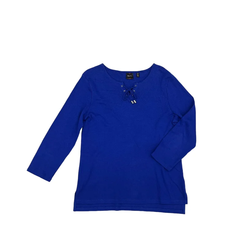 Women's Blouse with Collarless DesignTop Ls By Rafaella In Blue, Size:L