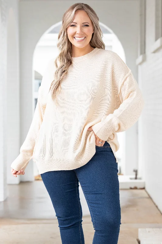 Women's Blouse with Long LengthWaiting On A Sign Sweater, Ivory