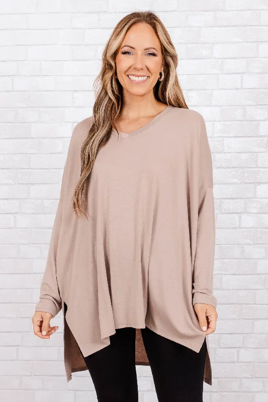 Women's Blouse with Collarless DesignWhat About You Top, Ash Mocha